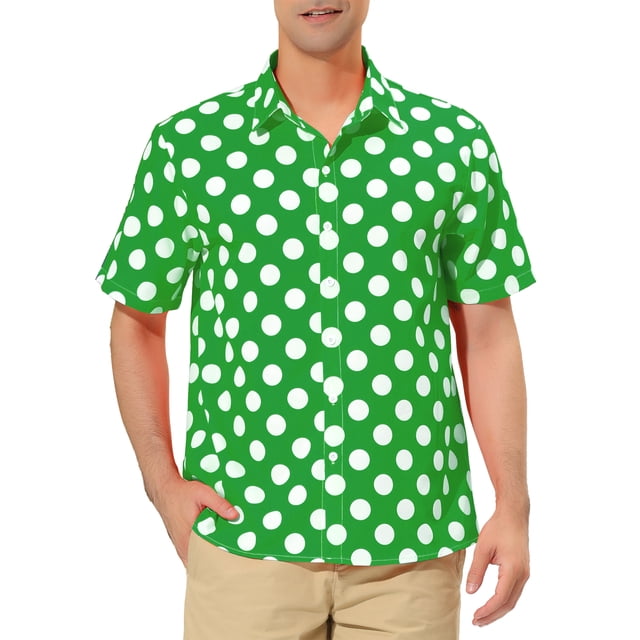 Camisa de verano de puntos de lunares para hombre INSPIRE CHIC, de botones, de manga corta, patrón, color verde