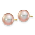 thumbnail image 2 of Real 14kt Yellow Gold 7-8mm Purple Button Freshwater Cultured Pearl Stud Post Earrings; for Adults and Teens; for Women and Men, 2 of 3