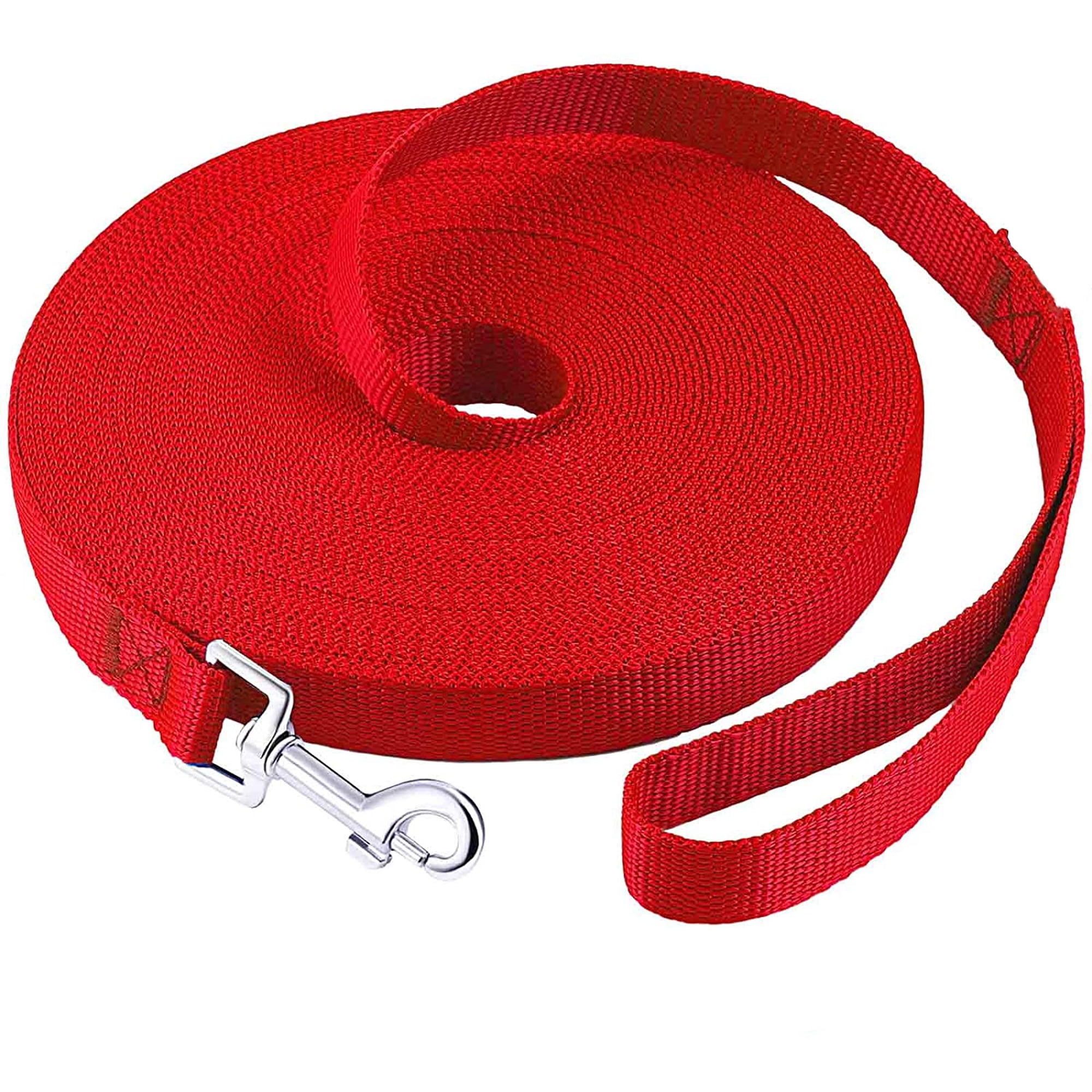 Genwiss Nylon Dog Leash, Obedience Recall Training Agility Lead, 150 Feet, Red