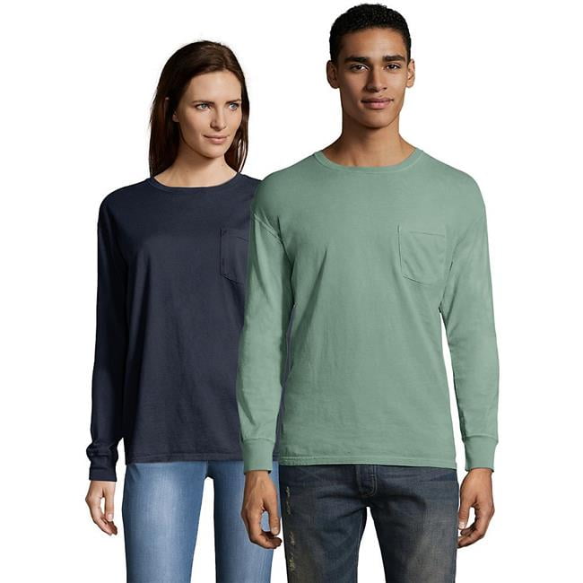 hanes long sleeve pocket t shirts