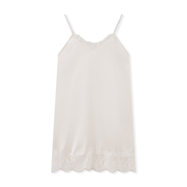 Argulvti Robe Nuisette pour Femmes Couleur Champagne Ourlet en Dentelle Sans Manches Robe Caraco Mini Robe de Lingerie