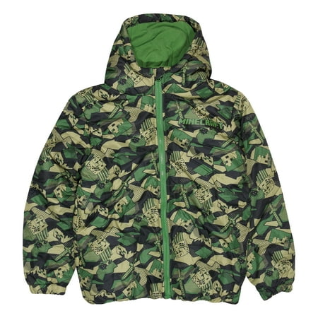 Minecraft Puffer Jacket for Girls, Creeper All Over Print Camo Pattern ...