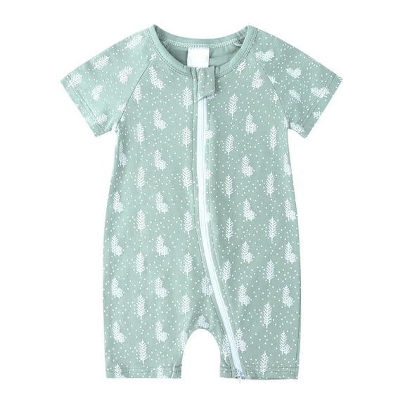 Odeerbi Toddler Baby Boys Girls Cute Cartoon Animal Pattern Short Sleeve Double Zipper Romper Jumpsuit