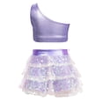 thumbnail image 4 of Kids Girls 2 Piece Dance Outfits Sets Sequin One Shoulder Crop Top with Skirt Jazz Latin Ballroom Costume Multicolor 3-4Years, 4 of 5