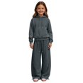 thumbnail image 3 of GiLiling Girls Pullover Hoodie with Kangaroo Pocket and Wide Leg Pants Set, Kids 2 Piece Fall Winter Sweatsuit Outfits (Dark Gray, 13-14 Years), 3 of 8
