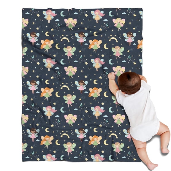 Dark Blue Fairy Princess Pattern Blanket,Comfortable Soft Flannel Throw Blanket,All Season,Warm Lightweight Blankets for Sofa Bed Couch Living Room Chair,30"x40"
