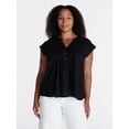 thumbnail image 2 of Time and Tru Women's Linen Blend Pintuck Top with Short Sleeves, Size XS-XXXL, 2 of 6