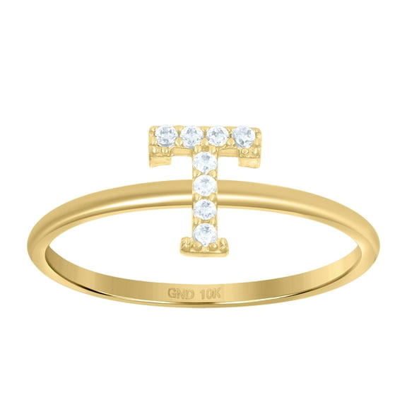 10kt Real Yellow Gold Womens Cubic Zirconia Initial Alphabet T Ring