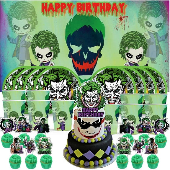 Joker Birthday Cups Party Supplies Decor Backdrop Paper Plates Fans Decorations Banner