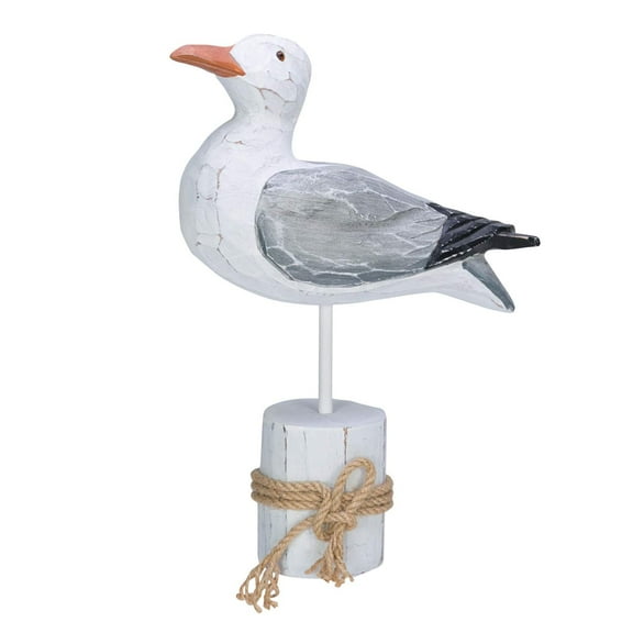 Beachcombers International 12" Wood Seagull On Piling With Rope
