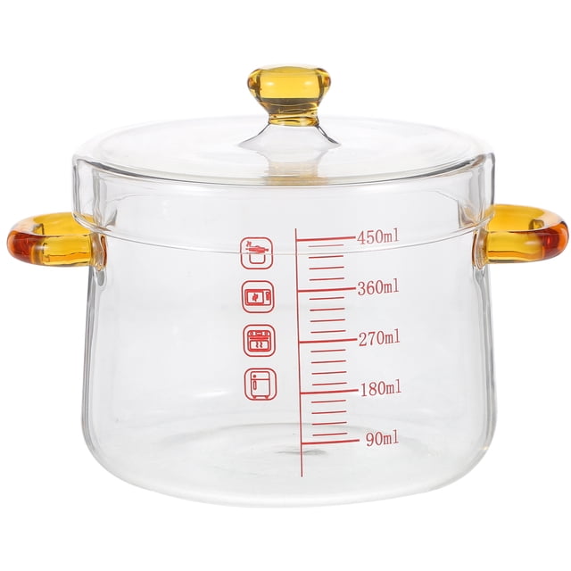 Small Glass Stew Pot with Lid Double Handle Kitchen Cookware Food Cooking Pot