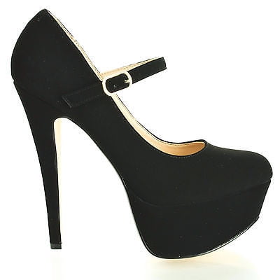 Stiletto Heel Slingback Pumps - Realove07Y by Anne Michelle, Almond Toe Mary Jane Platform High Stiletto Heel Pump Sandal