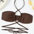 thumbnail image 5 of Pop Seller Women's Fashion Drawstring Straps Short Skirt Mesh Bikini Swimsuit Set (3 Sets With Chest Pads Without Steel Bra) Coffee M, 5 of 6