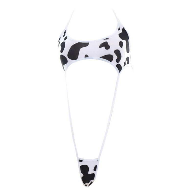 Anime Cute Cow Print Bikini Bodysuit Sexy Halter Backless Sexy
