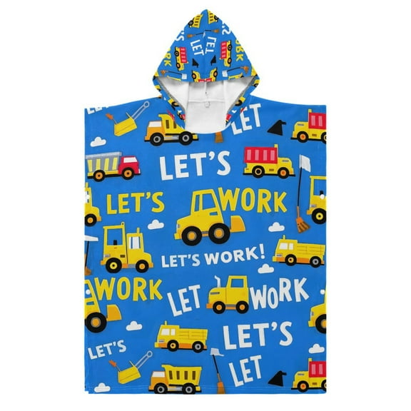 Kid Hooded Beach Towel Bath Poncho Towels Soft Absorbent Quick Dry for Boy Girl Construction Trucks and Clouds S