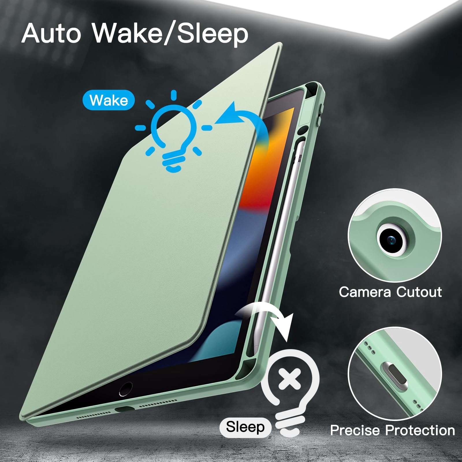 JETech Rotating Case for iPad 9/8/7 (10.2-Inch), 360 Degree Rotation Stand Cover (Matcha Green)