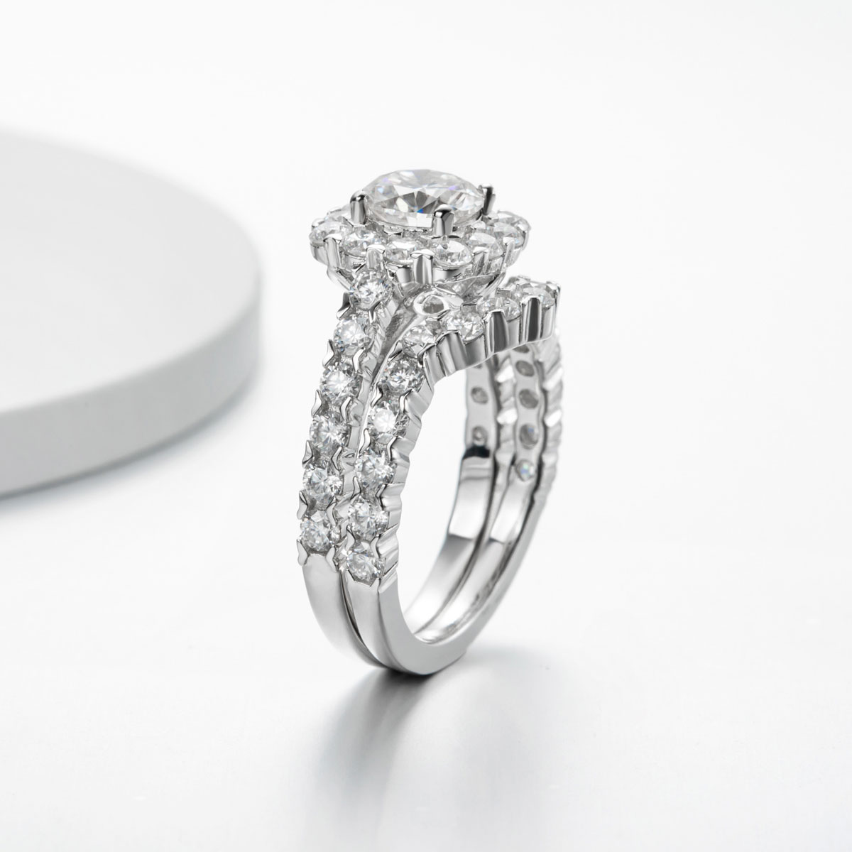 Bo.Dream 3.2ct Moissanite Wedding Bridal Set S925 Sterling Silver Halo Engagement Ring Set for Women