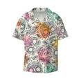 thumbnail image 4 of Uemuo Skull and Flowers Pattern Cotton Linen Short Sleeve Shirts,Casual Lightweight Button Down Shirts,Vacation Beach Summer Tops-3X-Large, 4 of 7