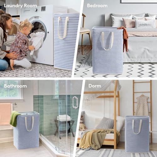 3 Pack Laundry Hamper Large Collapsible Laundry Baskets, Freestanding Waterproof Clothes Hamper with Easy Carry Handles in Laundry Room Bedroom Bathroom College Dorm, Blue, 3 x 80L