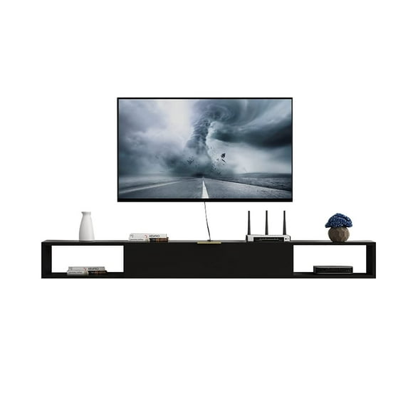 Repisa Flotante Slim O Mesa Tv Moderna Negro 1 Puerta Negra Muebleria Liz Muebleria liz Moderno