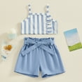 thumbnail image 2 of Bagilaanoe 2pcs Toddler Baby Girl Shorts Set Sleeveless Striped Cami Tops + Shorts with Belt 6M 12M 18M 24M 3T 4T Kids Casual Summer Clothes, 2 of 7