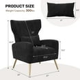 thumbnail image 3 of Hawsaiy Velvet Wingback Accent Chair with Golden Legs and Lumbar Pillow, High Back Upholstered Armchair for Living Room or Bedroom, BLack, 3 of 8
