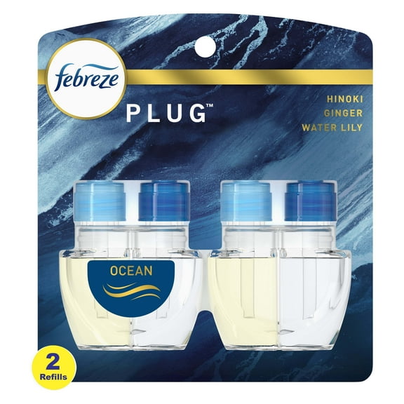 Febreze Plug In Air Freshener, Odor-Fighting Scented Oil Refill, Ocean, 2 Refills