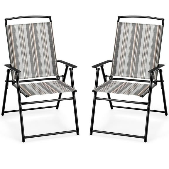 Topbuy Patio Metal Outdoor Resting Cozy Durable Folding Chairs, Gray (Set of 2)