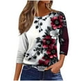 thumbnail image 2 of JTZGDY 3/4 Sleeve Tops for Women Dressy Casual Boho Floral Printed Summer Crewneck Basic Graphic T-Shirts Trendy Oversized Comfy Female Tunic Blouses Wine XXXXXL, 2 of 5