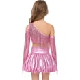 thumbnail image 6 of iiniim Girl's 2 Piece Dance Outfits Jazz Hip Hop Performance Dance Top and Metallic Bubble Skirts Set Pink 12, 6 of 7