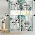 thumbnail image 6 of Teal Kitchen Curtains Flower Farmhouse Kitchen Curtains Floral Butterfly Country Kitchen Curtains Tiers and Valances Set 3 Piece for Kitchen Windows, 6 of 6