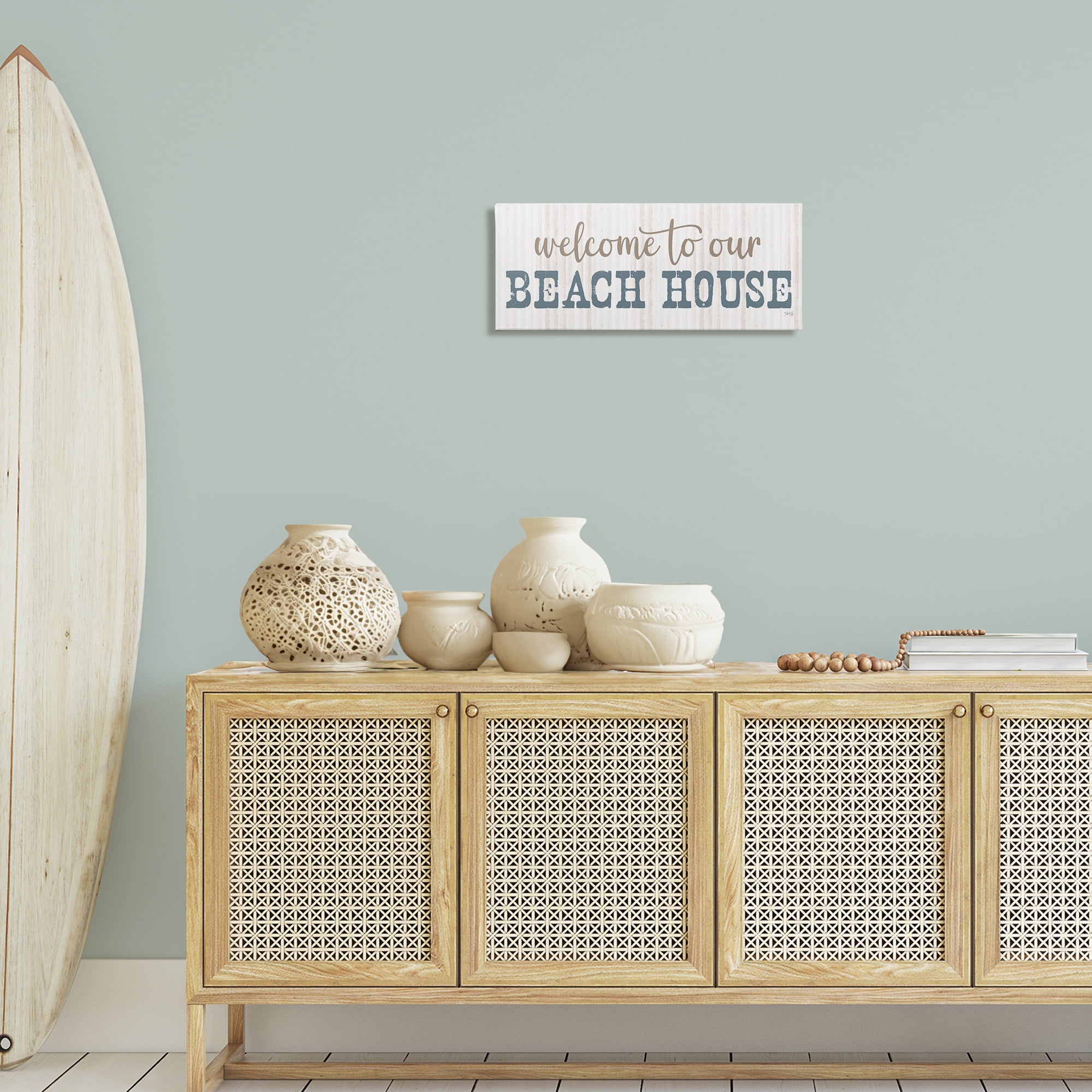 Stupell Industries Welcome Beach House Typography Painting Gallery Wrapped Canvas Art Print Wall Art, 24 x 10