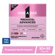 One A Day Prenatal Advanced, Prenatal Vitamins with Folic Acid, Pregnancy Vitamins for Women, 30+30 Count