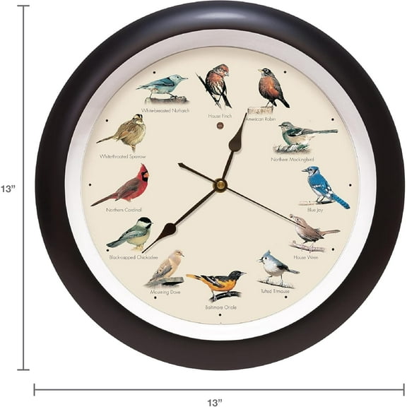 Singing Bird Wall Clock, 13 Inch, Black