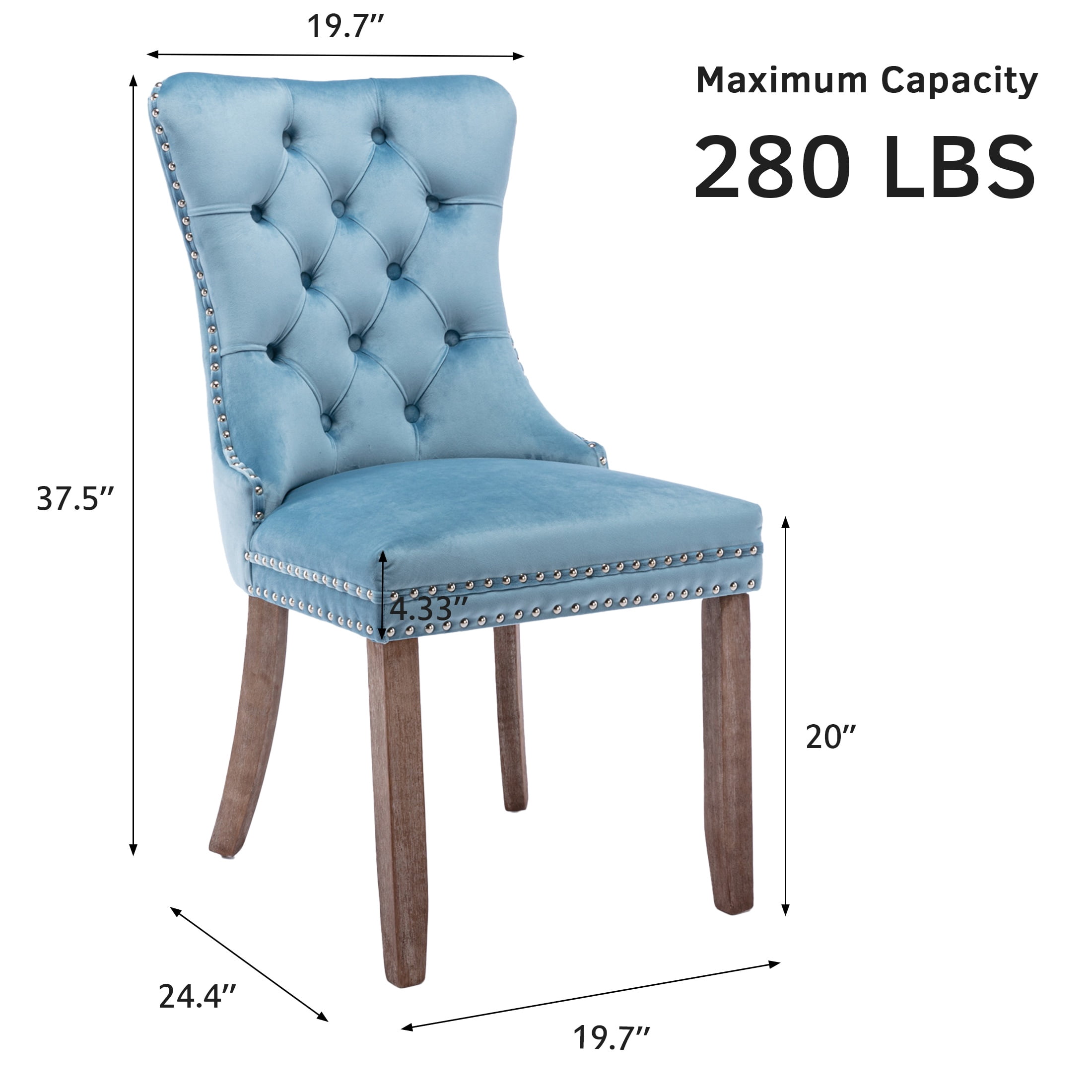 PORKISS Dining Chairs Set of 4, Upholstered High-End Tufted Dining Room Chair with Back Ring and Nailhead Trim, Modern Velvet Chairs with Solid Wood Legs for Kitchen,Light Blue