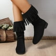 thumbnail image 7 of Black Women'S Mid-Calf Boots With Tassel Embellishment Round Toe Low Heel For A Relaxed Boho Chic Style, 7 of 7