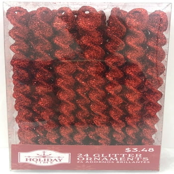Holiday Time, Red Long Glitter Icicle Shatterproof Ornaments , 24 Count