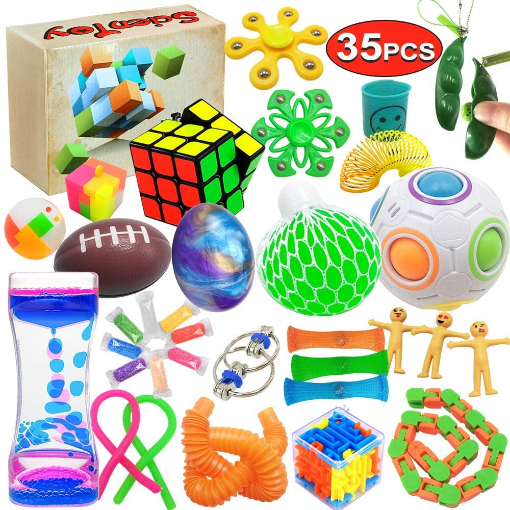 34 Pcs Sensory Fidget Toys Pack Classroom Rewards Kids Party Favors Stress Relief and Anti-Anxiety Toys for Kids Children Adults ADHD ADD Anxiety Autism Perfect for Childrens Day Gift 