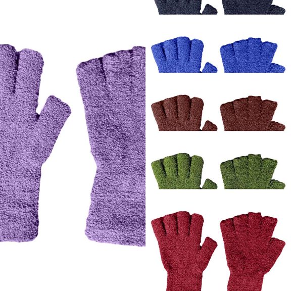 Wdgfv Kids Extra Long Coral Fingerless Gloves, Solid Color Plush Half Finger Thermal Gloves, Warm Knit Winter Cold Weather Mittens for Boys Girls One Size
