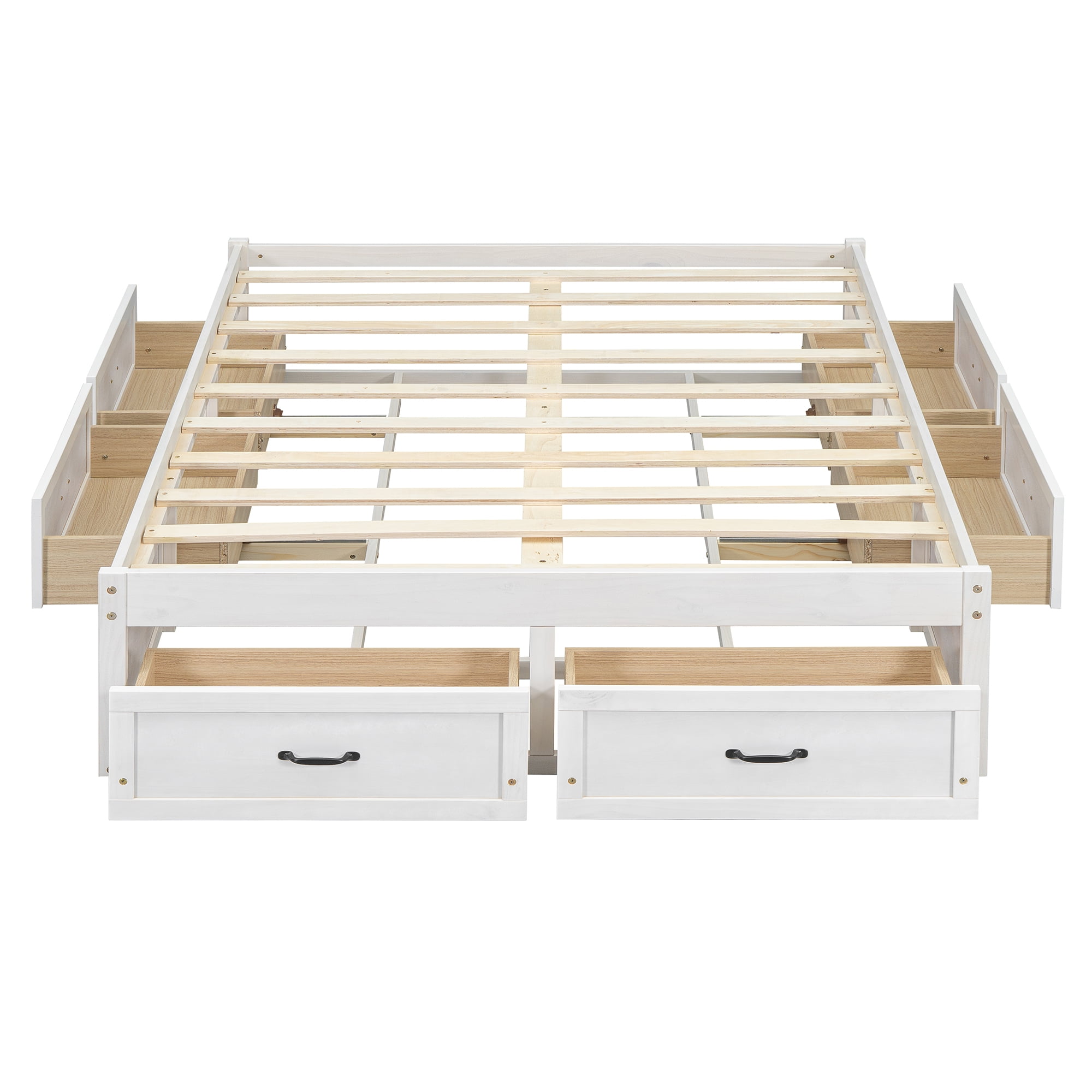 Aukfa Full Size Storage Platform Bed with 6 Drawers, Farmhouse Captain Bed Frame, Antique White