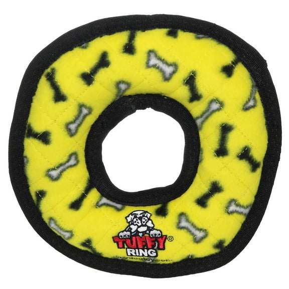 Tuffy Ultimate Ring Yellow Bone Durable Plush Squeaky Dog Toy