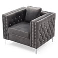 thumbnail image 2 of Contemporary Home Living Button Tufted Velvet Accent Chair with Square Pillow - 40" - Gray, 2 of 4