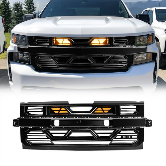 AMERICAN MODIFIED Grille w/LEDs for 19-21 Chevy Silverado 1500, Gloss Black
