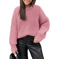 thumbnail image 1 of Women's Fall Sweaters Casual Long Sleeve Pullover Crewneck Ribbed Knit Jumper Tops Plain Blouse, 1 of 5