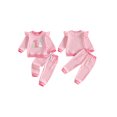 thumbnail image 5 of RUINIXCW Toddler Baby Girl First Birthday Outfit Infant Girl Spring Fall Winter Clothes Duck Waffled Striped Long Sleeve Sweatshirt Tops and Pants Set, 5 of 9
