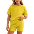 thumbnail image 2 of WAVSUF Girls Outfit Sets 2 Piece, Short Sleeve T-Shirt and Elastic Waist Leggings Summer Trendy Sports Clothes Yellow 10-12, 2 of 9