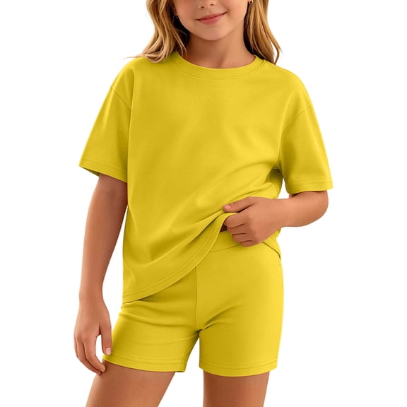 fatyb Girls Clothes Summer 2 Piece Outfits Short Sleeve T Shirts and Biker Shorts Kids Clothing Sets