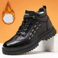 thumbnail image 4 of Mens Boots Retro Splice Leather Waterproof Work Dress Booties Warm Furry Lined Antislip Lug Sole Lace up Winter Ankle Boots Black Size 10, 4 of 7