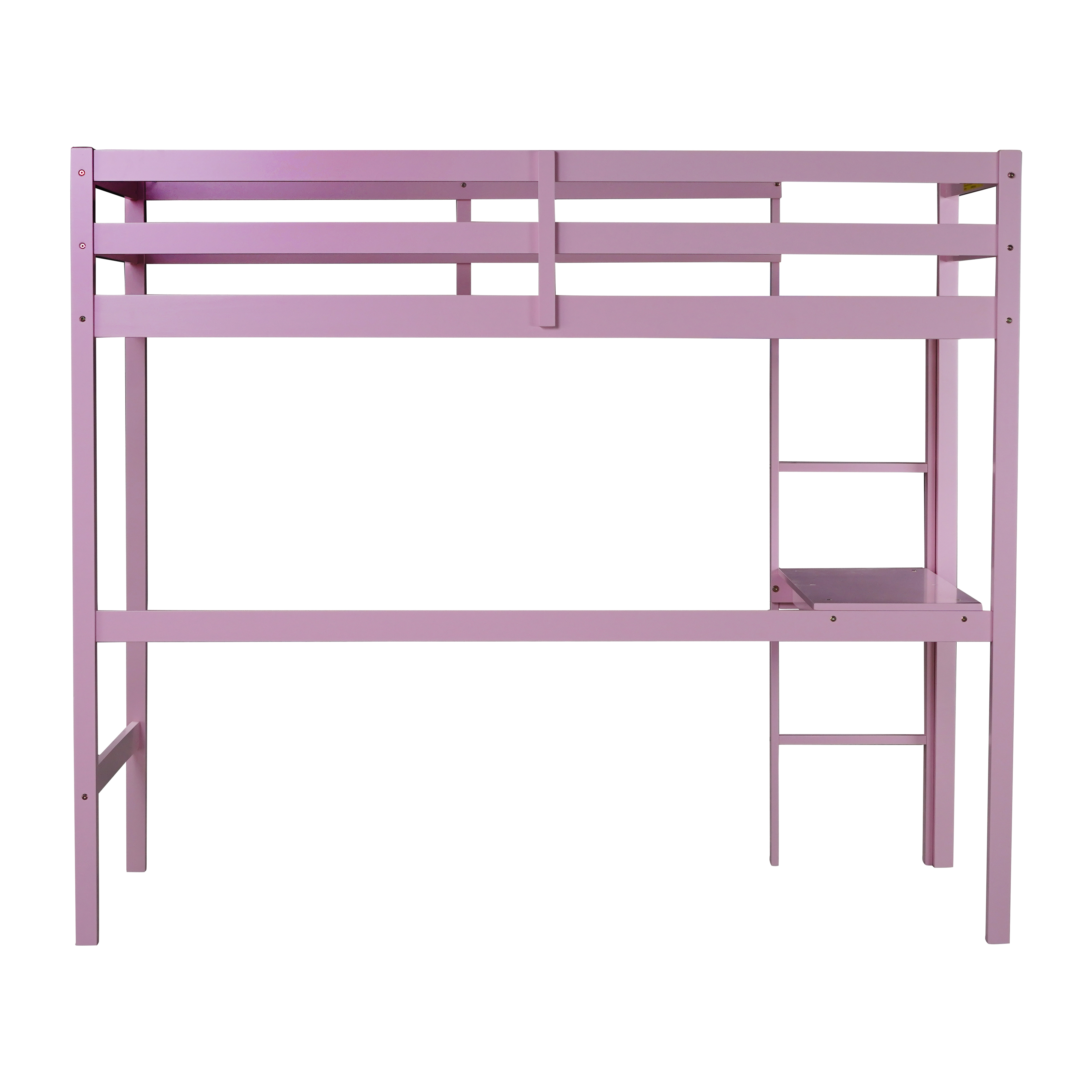 Miniyam Kids Loft Bed with Desk, Wood Loft Bed Frame with Guardrails, Ladder and Slats, Pink