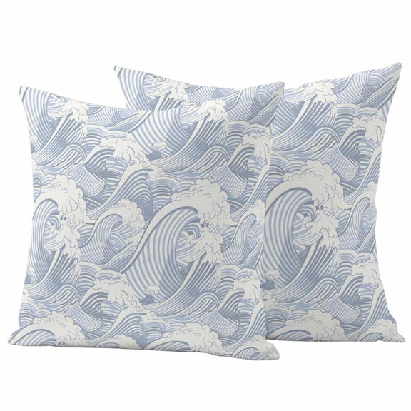 Blue Ocean Waves Outdoor Waterproof Pillow Covers, Moire Seaside Abstract Art Decorative Square Throw Pillowcase Sofa Cushion Sham for Patio/Couch/Chair, 26"x26" 2 Pack